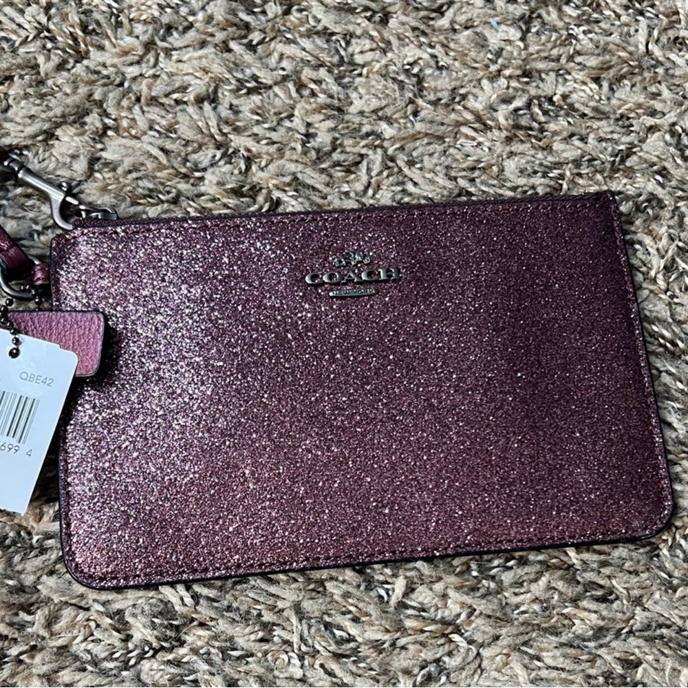 Coach Glitter Wristlet in Deep Plum